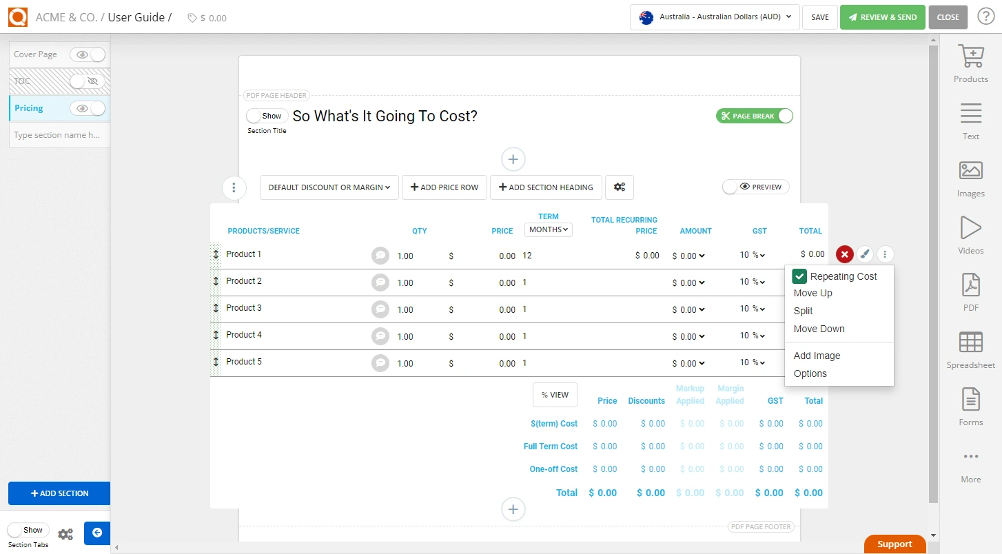 QuoteCloud - Sales Quote, Sales Proposal and Contracts Software - Setting a Repeating Cost in a Sales Quote Price Table (Java Edition) - illustration 214524dd-a982-4c29-a3ef-bba5f9af35ec
