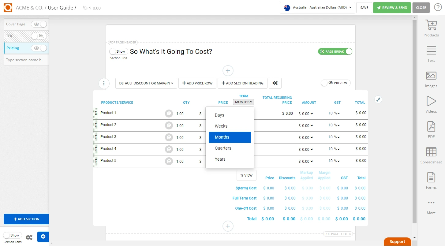 QuoteCloud - Sales Quote, Sales Proposal and Contracts Software - Setting a Repeating Cost in a Sales Quote Price Table (Java Edition) - illustration 52bfb67c-78fa-4f1a-b4ad-146a97c67436