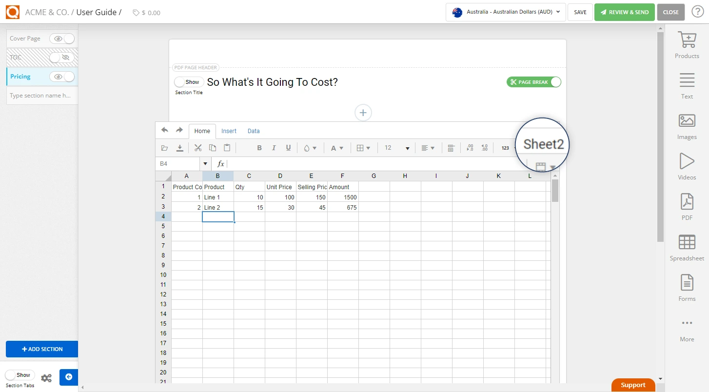 QuoteCloud - Sales Quote, Sales Proposal and Contracts Software - Using Values from a Spreadsheet for a Price Line Item Description in a Price Table (Java Edition) - illustration ae7943cb-6ca9-4192-9b95-76ff3957ea33