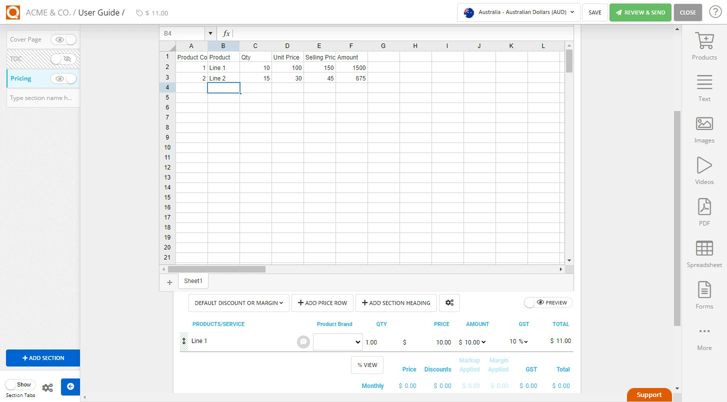 QuoteCloud - Sales Quote, Sales Proposal and Contracts Software - Using Values from a Spreadsheet for a Price Line Item Description in a Price Table (Java Edition) - illustration b93573d8-e467-4ca3-a0b6-73cdb5a0cc11