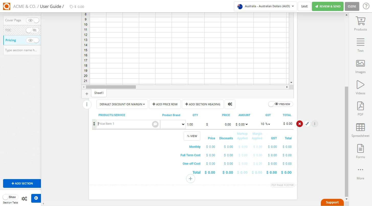 QuoteCloud - Sales Quote, Sales Proposal and Contracts Software - Using Values from a Spreadsheet for a Price Line Item Description in a Price Table (Java Edition) - illustration 31faa59c-9c25-4079-83b4-5f131b997af7