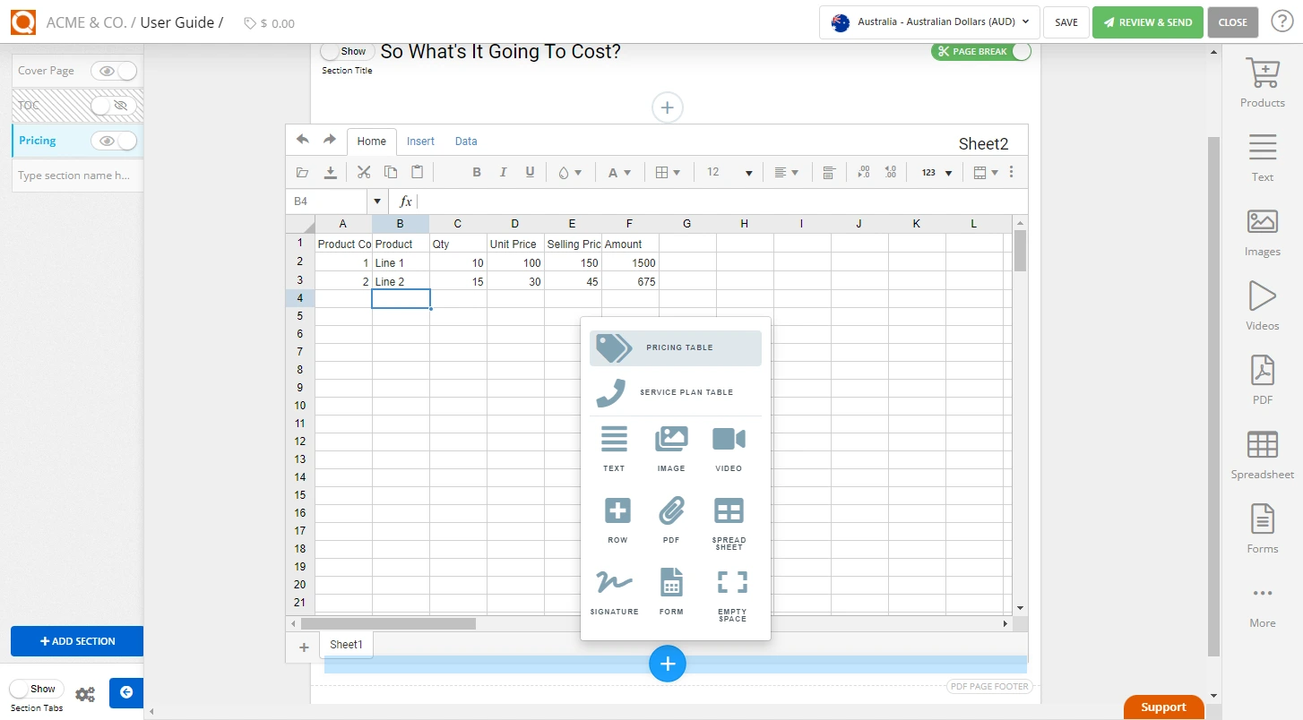 QuoteCloud - Sales Quote, Sales Proposal and Contracts Software - Using Values from a Spreadsheet for a Price Line Item Description in a Price Table (Java Edition) - illustration 6cf9886b-8eb6-42ed-ba82-942760303753