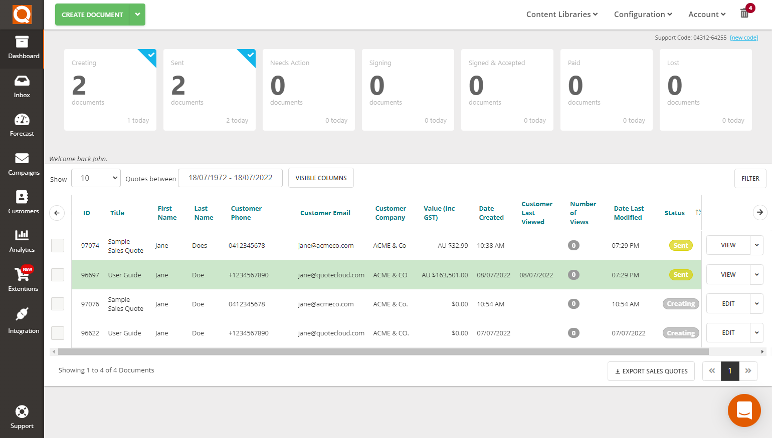 QuoteCloud - Sales Quote, Sales Proposal and Contracts Software - Recording Customer Contact History & Notes (Java Edition) - illustration 5d77b124-3ed3-463d-8587-8b0c7178cfbc