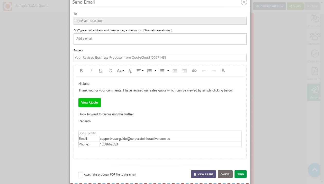 QuoteCloud - Sales Quote, Sales Proposal and Contracts Software - Resending or Forwarding a Sales Quote (Java Edition) - illustration 286e3b43-4656-44fa-a632-387c3cef179d