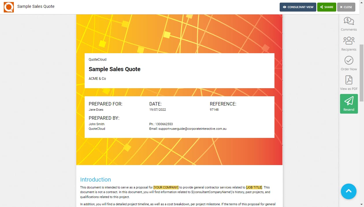 QuoteCloud - Sales Quote, Sales Proposal and Contracts Software - Resending or Forwarding a Sales Quote (Java Edition) - illustration adbf6a15-bdc4-4903-9afe-533d422f7a1a