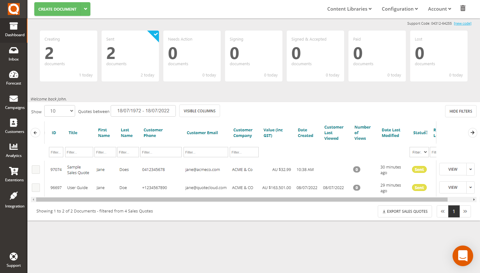 QuoteCloud - Sales Quote, Sales Proposal and Contracts Software - Revising a sent Sales Quote (Java Edition) - illustration 5c5f0581-9a52-4f3f-8fff-a508262ea2ee