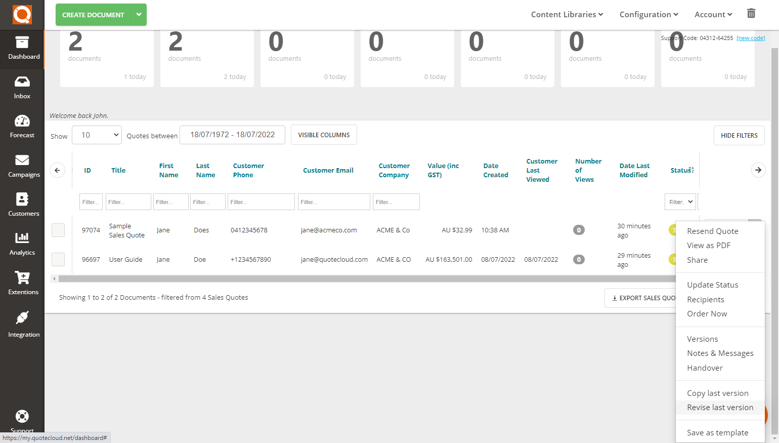QuoteCloud - Sales Quote, Sales Proposal and Contracts Software - Revising a sent Sales Quote (Java Edition) - illustration c7736d84-259d-4116-a80e-012dce7a7ff4