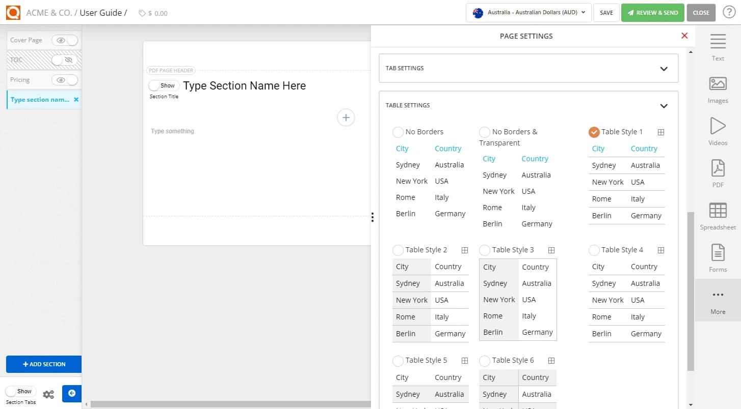 QuoteCloud - Sales Quote, Sales Proposal and Contracts Software - Setting the Default Table Style used in Text Content Blocks (Java Edition) - illustration 97c543ea-867e-40d8-8e58-222839103364