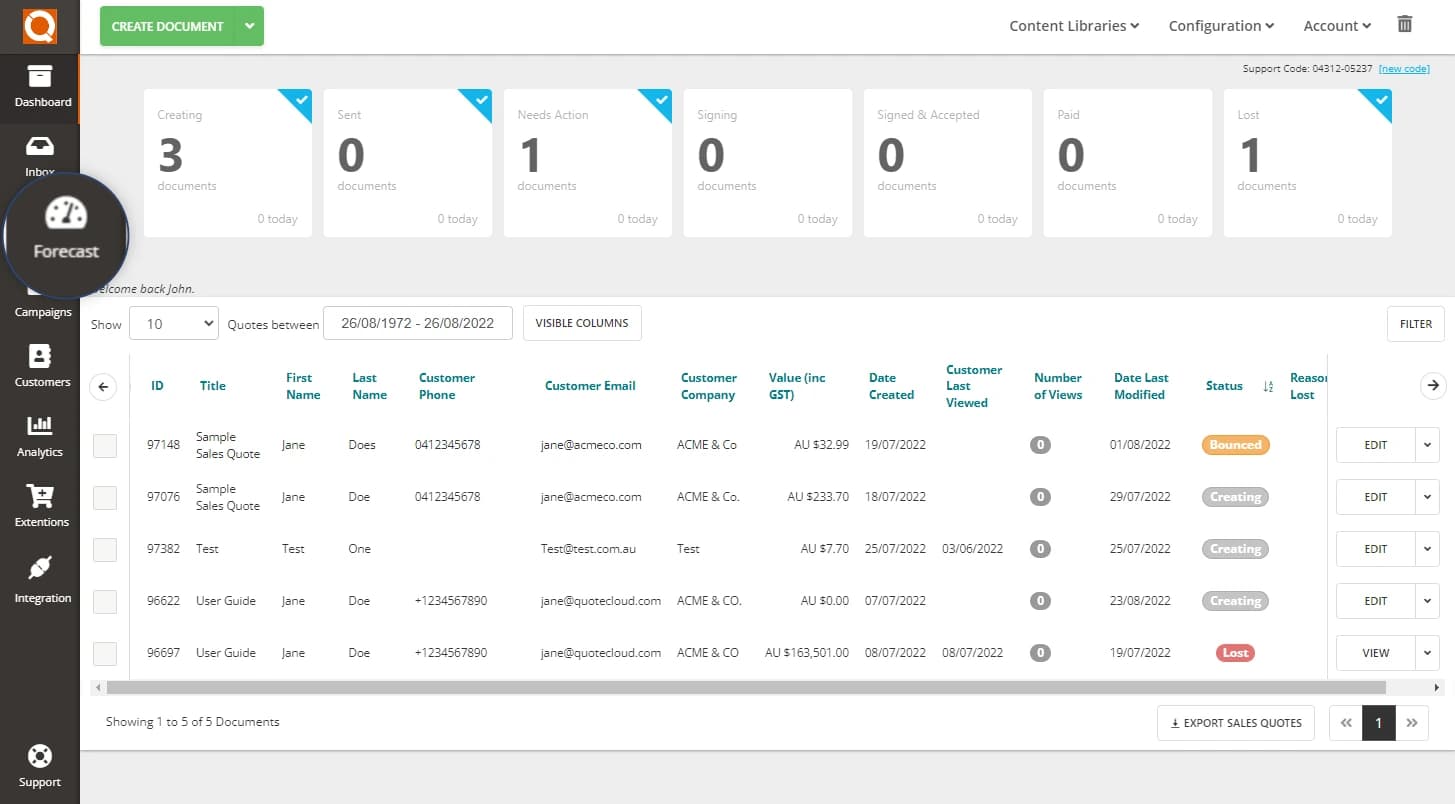 QuoteCloud - Sales Quote, Sales Proposal and Contracts Software - Using the Sales Forecast Tool (Java Edition) - illustration 719f2068-1443-4413-91a4-063cd7d9faaa