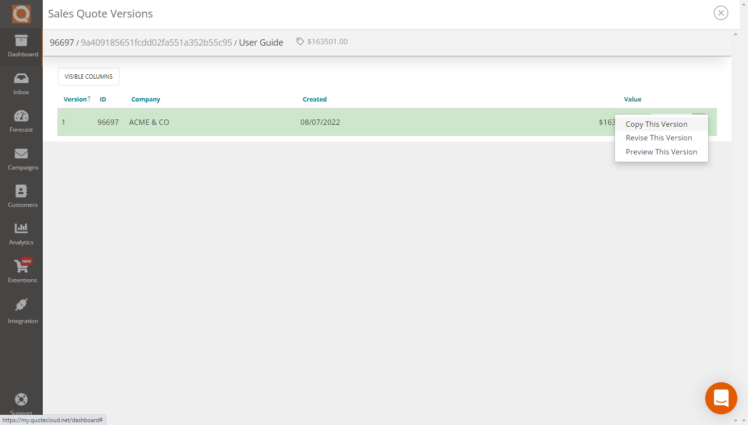 QuoteCloud - Sales Quote, Sales Proposal and Contracts Software - Viewing Version History (Java Edition) - illustration 480149d3-5aca-42aa-b924-d73e39b65e93