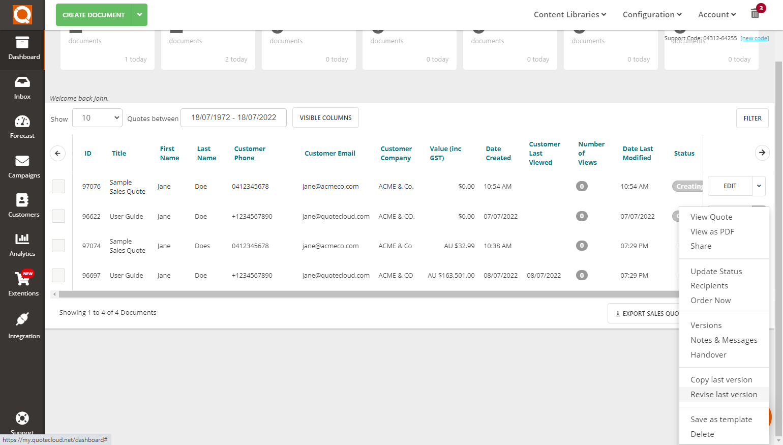 QuoteCloud - Sales Quote, Sales Proposal and Contracts Software - Viewing Version History - illustration de52f4be-6d20-46ca-b921-950b2027f9bd