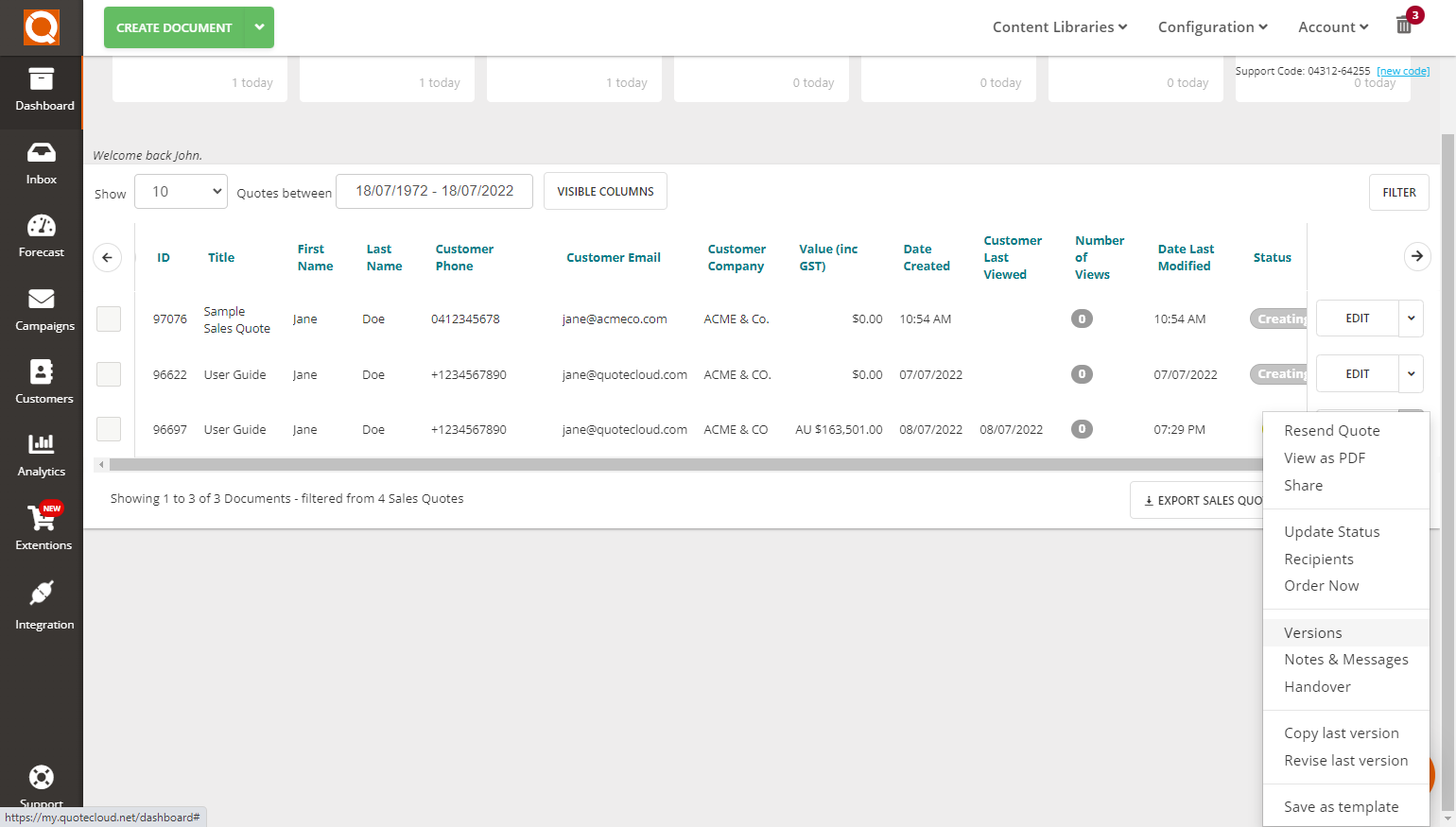 QuoteCloud - Sales Quote, Sales Proposal and Contracts Software - Viewing Version History - illustration 5497fecb-c890-4540-bac5-ba9f31a17e5b