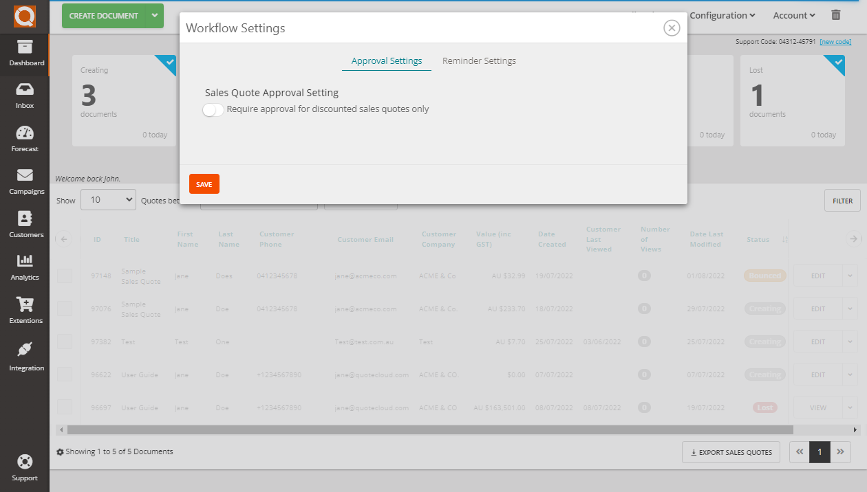 QuoteCloud - Sales Quote, Sales Proposal and Contracts Software - Configure Workflow Approval Only When a Sales Quote is Discounted - illustration 42dba831-6c98-4b34-aec4-dce55e051b7c