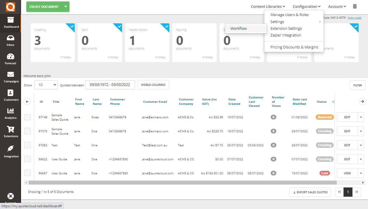 QuoteCloud - Sales Quote, Sales Proposal and Contracts Software - Setup Customer Reminders (Java Edition) - illustration 659586e2-fc09-4af3-97a5-b8378e7ddd3b