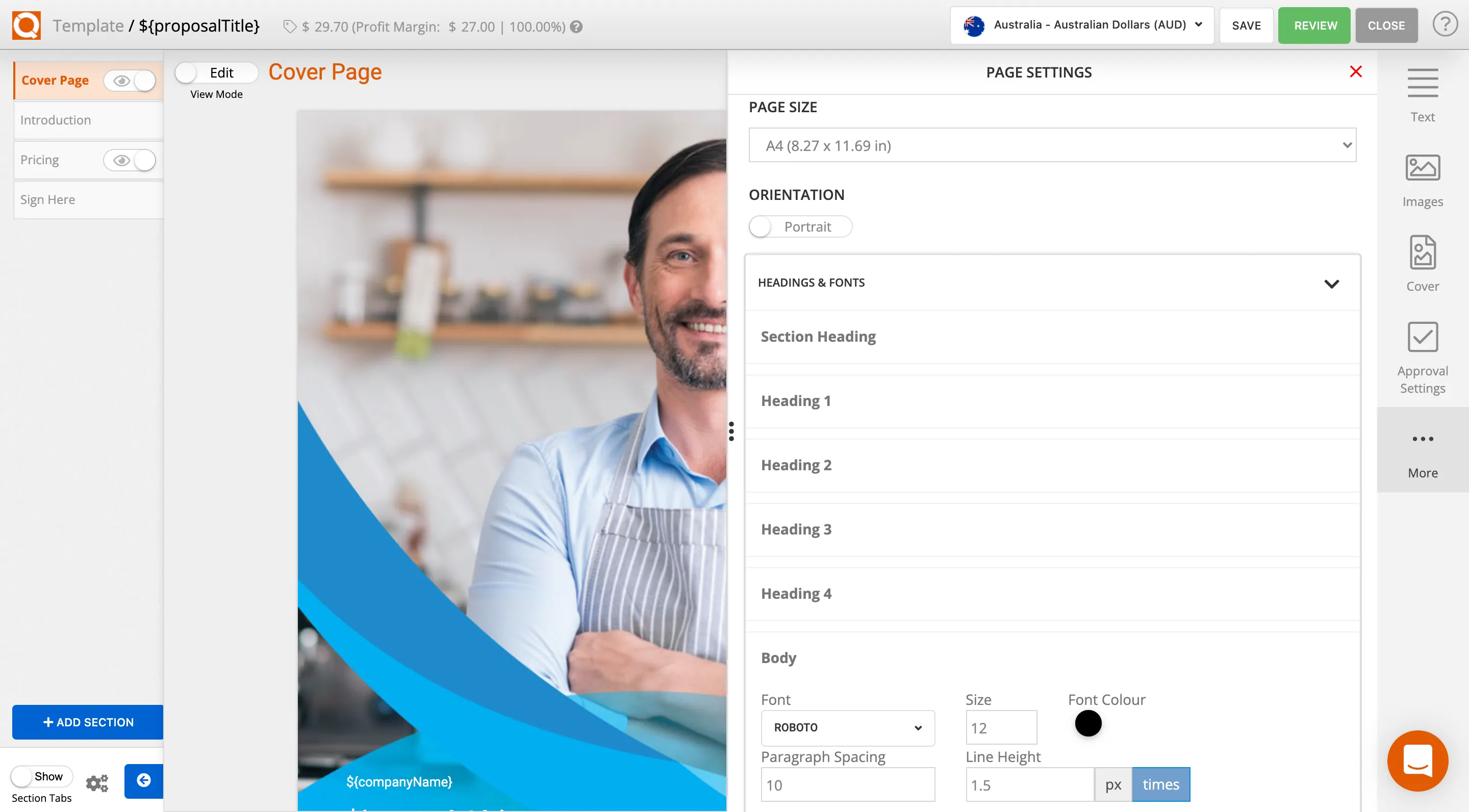 QuoteCloud - Sales Quote, Sales Proposal and Contracts Software - Font Settings for Sales Quote Templates (Java Edition) - illustration 25260ad2-b63c-4296-be29-f78956f305a9