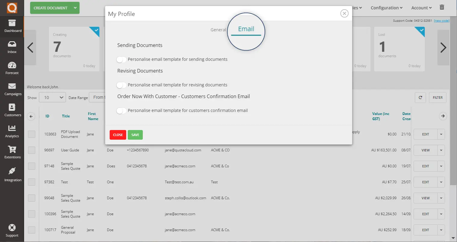 QuoteCloud - Sales Quote, Sales Proposal and Contracts Software - How To Personalise The Default Email Content For Sending Documents (Java Edition) - illustration e47c252e-e8ad-47b1-a2b3-6f935d9032bb