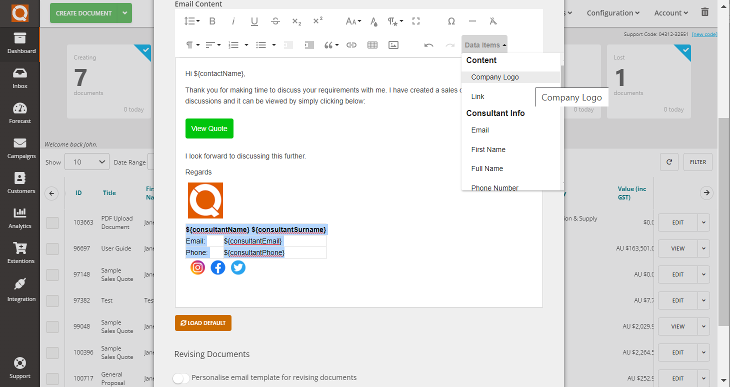 QuoteCloud - Sales Quote, Sales Proposal and Contracts Software - How To Set Your Email Signature (Default Email Content) (Java Edition) - illustration 60a8b070-132a-49bd-979f-ce3de37f8282