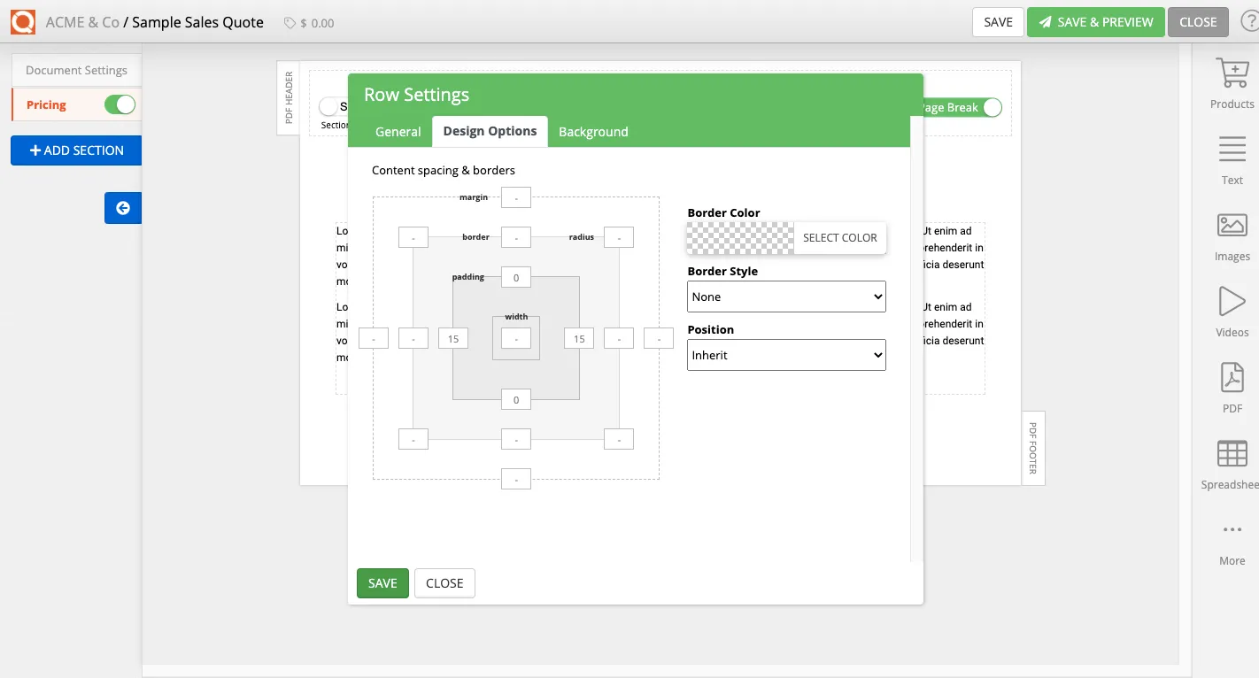 QuoteCloud - Sales Quote, Sales Proposal and Contracts Software - Margins, Padding and Borders for content blocks (Java Edition) - illustration 8d6e44b0-f91a-44b4-b5ad-348d3c26802f