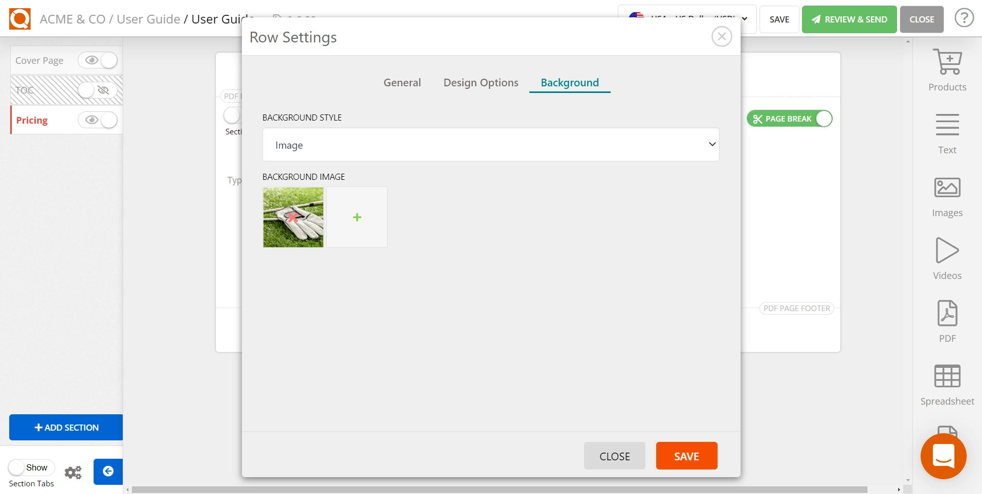 QuoteCloud - Sales Quote, Sales Proposal and Contracts Software - Add background images to Rows and Columns (Java Edition) - illustration 75119309-fa4b-4fe2-a444-fdf02c10035a