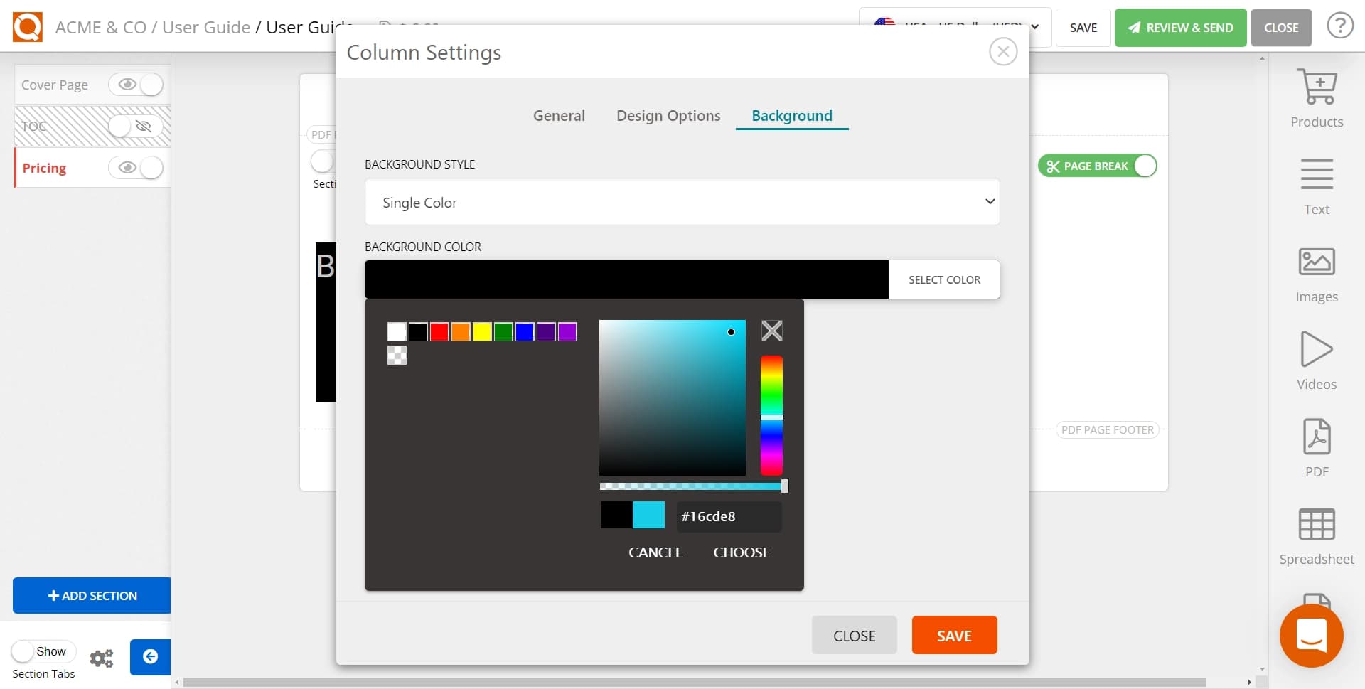 QuoteCloud - Sales Quote, Sales Proposal and Contracts Software - Add background solid colour to Rows and Columns (Java Edition) - illustration 7ccab4e7-d49c-42ee-b5e9-a965b706140b