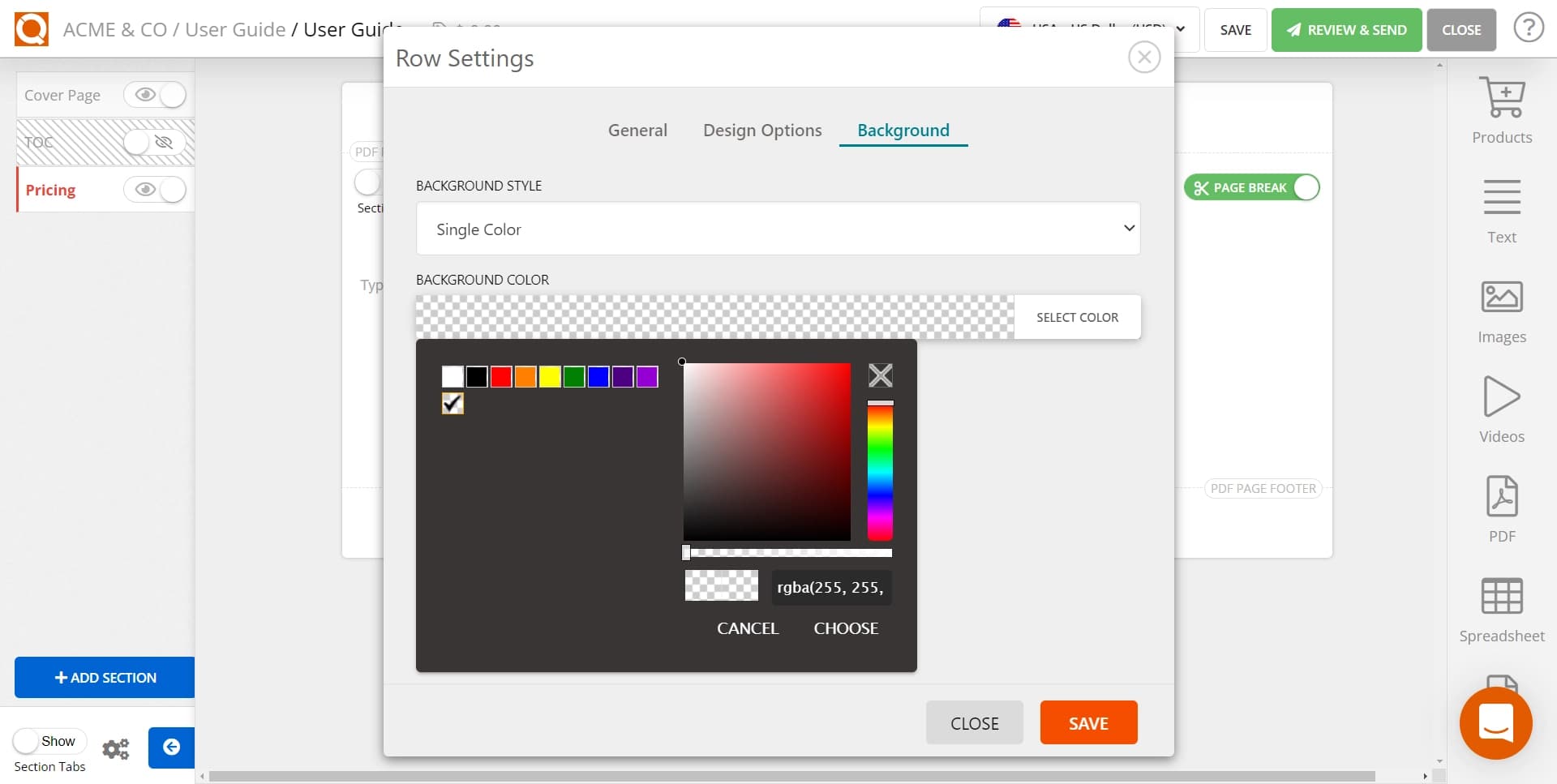 QuoteCloud - Sales Quote, Sales Proposal and Contracts Software - Add background solid colour to Rows and Columns (Java Edition) - illustration 556142bf-a958-41d6-ab34-14307151d199