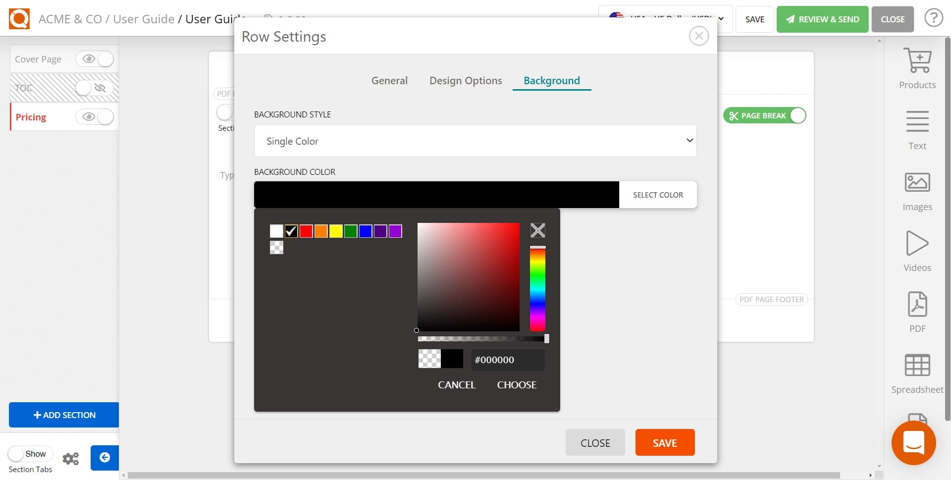 QuoteCloud - Sales Quote, Sales Proposal and Contracts Software - Add background solid colour to Rows and Columns (Java Edition) - illustration f4c941e2-c669-45b4-bbf6-94f8fc0e9fac