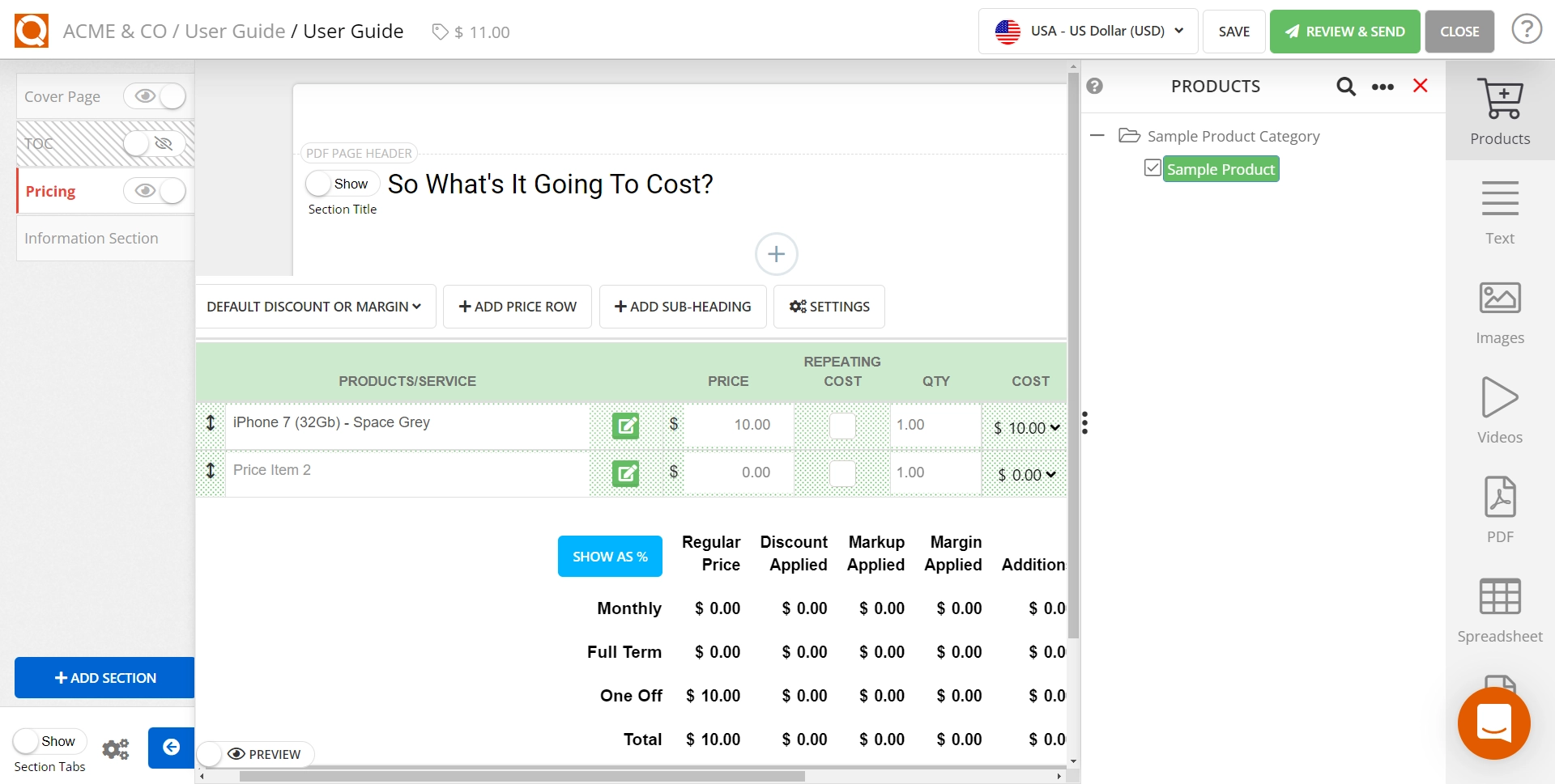 QuoteCloud - Sales Quote, Sales Proposal and Contracts Software - Adding Notes (Additional Formatted Content) to a Price Line Item - illustration 0da90f6a-43b3-455a-8c76-32e852d3b76d