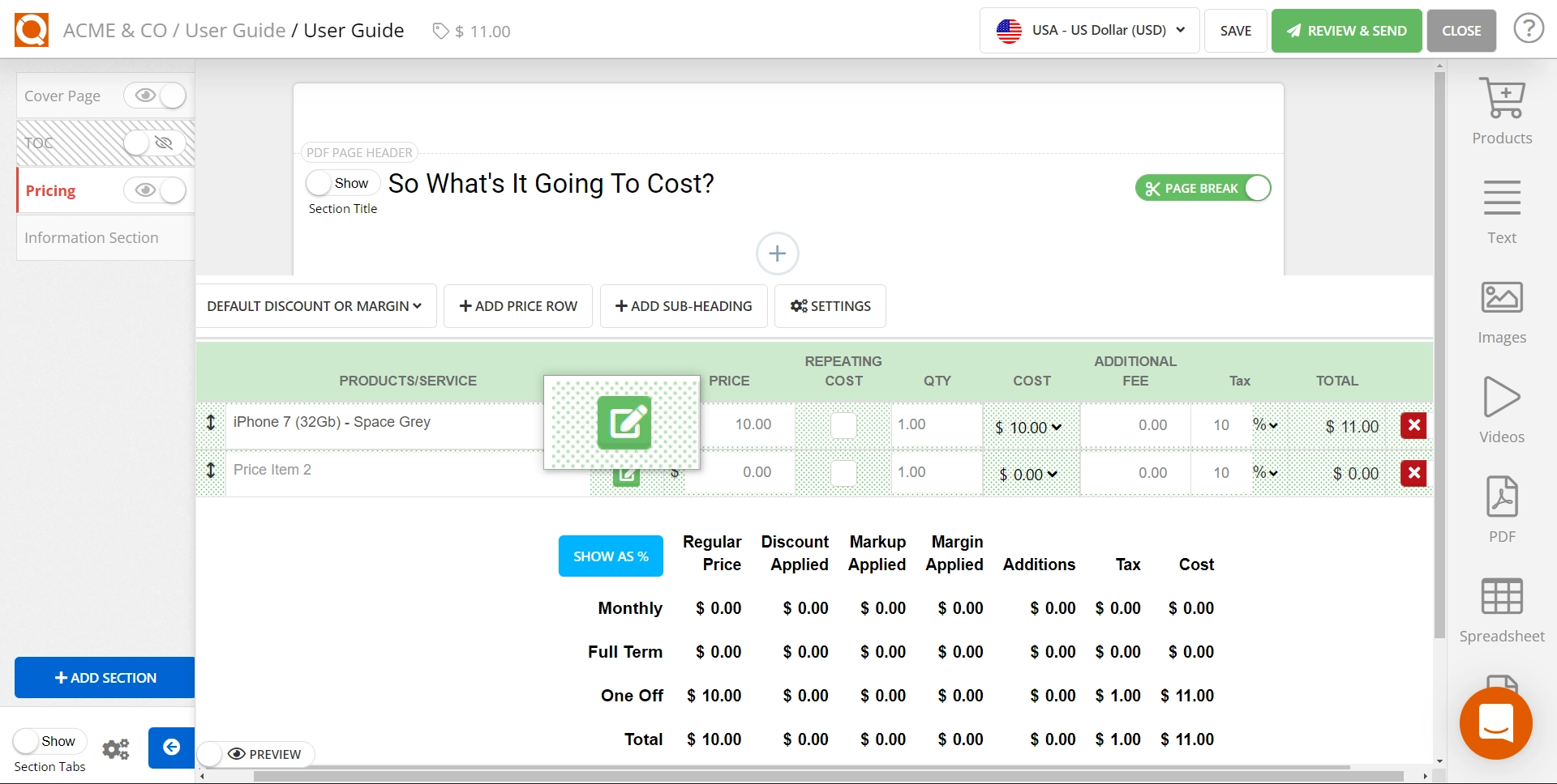 QuoteCloud - Sales Quote, Sales Proposal and Contracts Software - Adding Notes (Additional Formatted Content) to a Price Line Item (Java Edition) - illustration ff5b0d37-4df4-4e19-beba-3ffc3a64c5d5