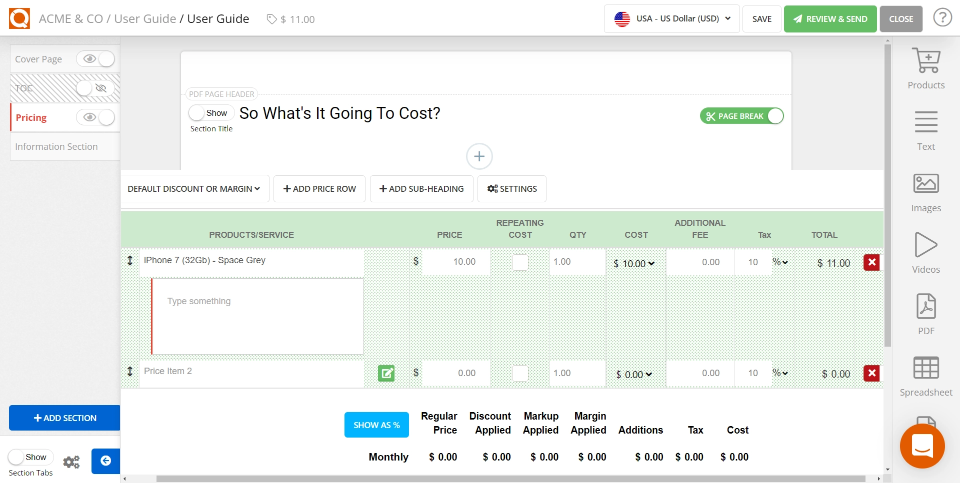 QuoteCloud - Sales Quote, Sales Proposal and Contracts Software - Adding Notes (Additional Formatted Content) to a Price Line Item - illustration 7c56159e-8be4-47d5-99ef-58abb4e83cf3