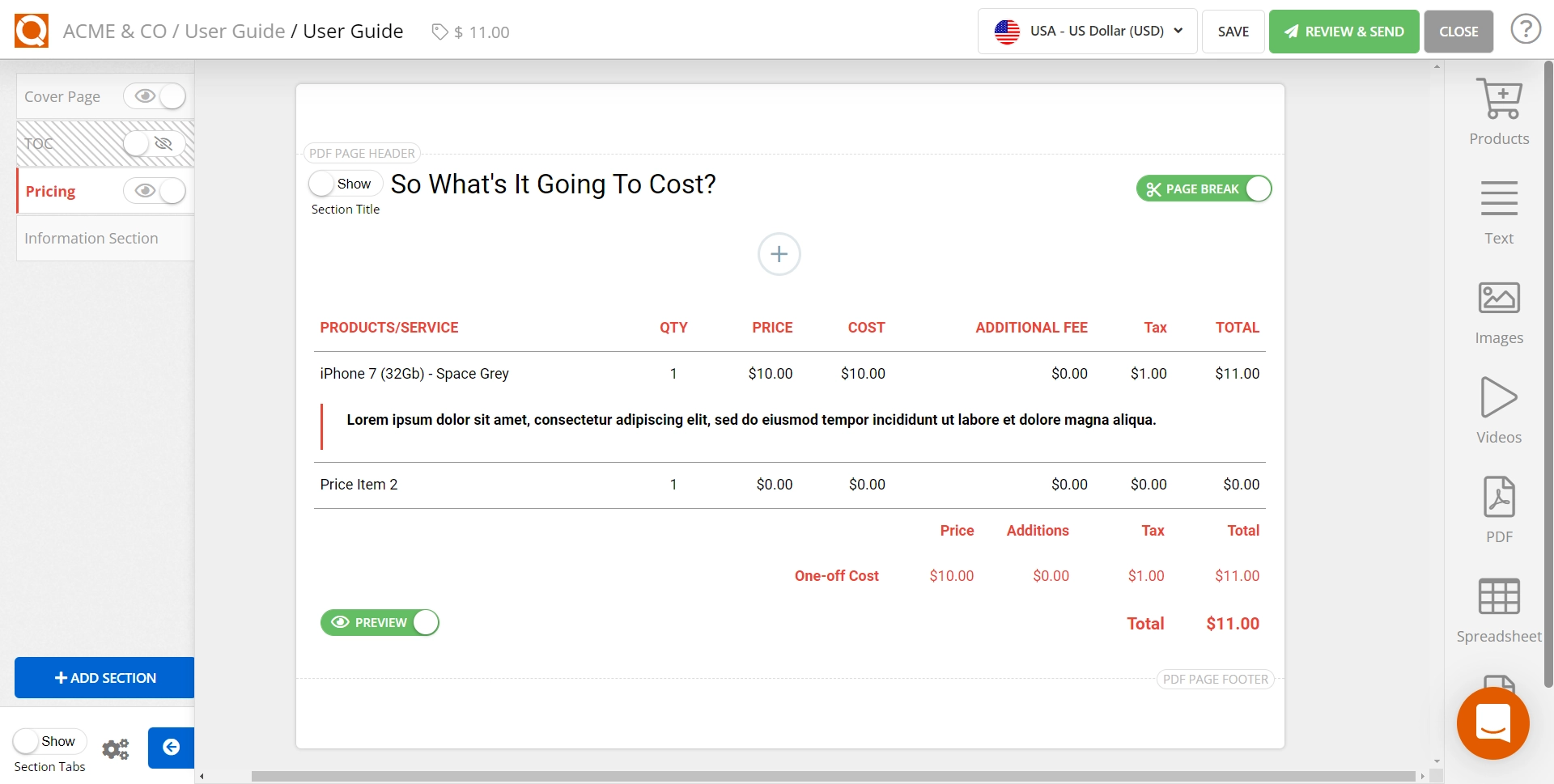 QuoteCloud - Sales Quote, Sales Proposal and Contracts Software - Adding Notes (Additional Formatted Content) to a Price Line Item (Java Edition) - illustration d4ce0144-cdb6-4e88-ad50-75c88622965e
