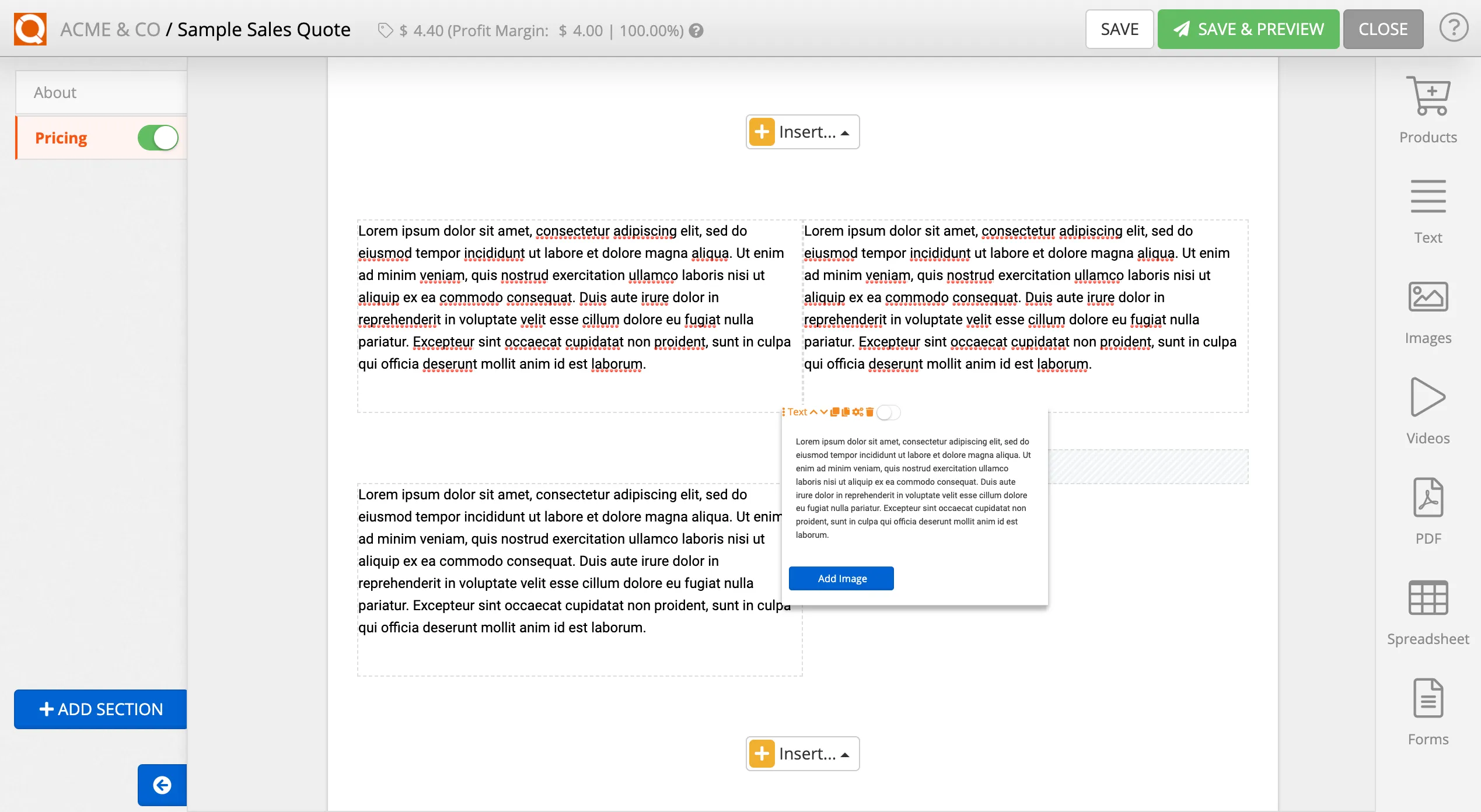 QuoteCloud - Sales Quote, Sales Proposal and Contracts Software - Moving Content Blocks (Drag & Drop) (Java Edition) - illustration 00ffba81-ab56-4ce9-9bdc-2e315a91829d