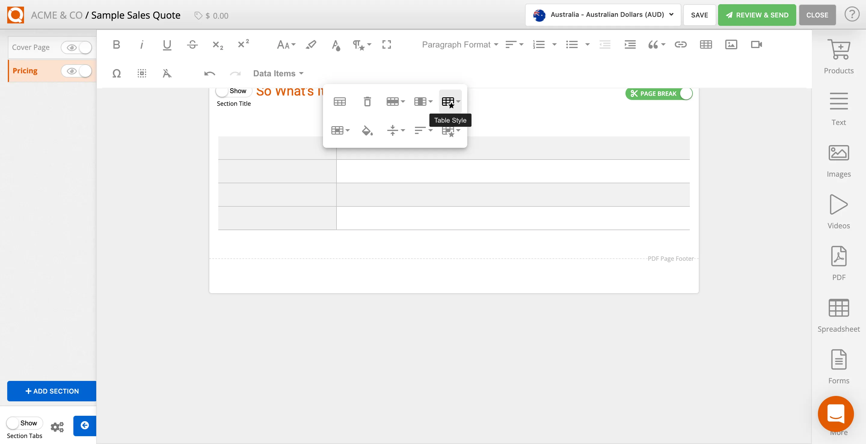 QuoteCloud - Sales Quote, Sales Proposal and Contracts Software - Setting the Default Table Style used in Text Content Blocks (Java Edition) - illustration 3f9db28c-fbfa-4645-b86e-3834aa865dd5