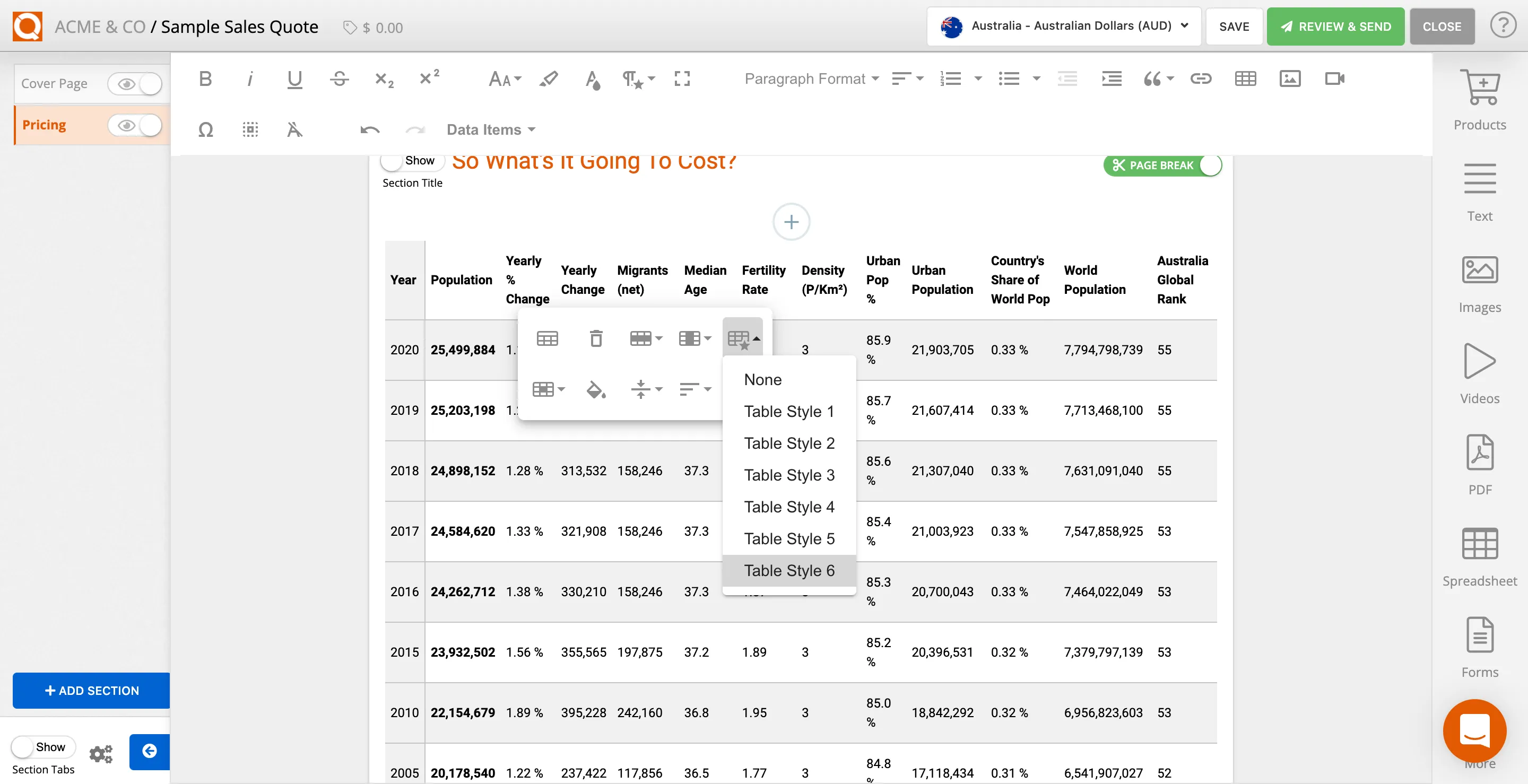 QuoteCloud - Sales Quote, Sales Proposal and Contracts Software - Setting the Default Table Style used in Text Content Blocks (Java Edition) - illustration 6b594644-01a2-499e-b2cf-ba6dee1310d0