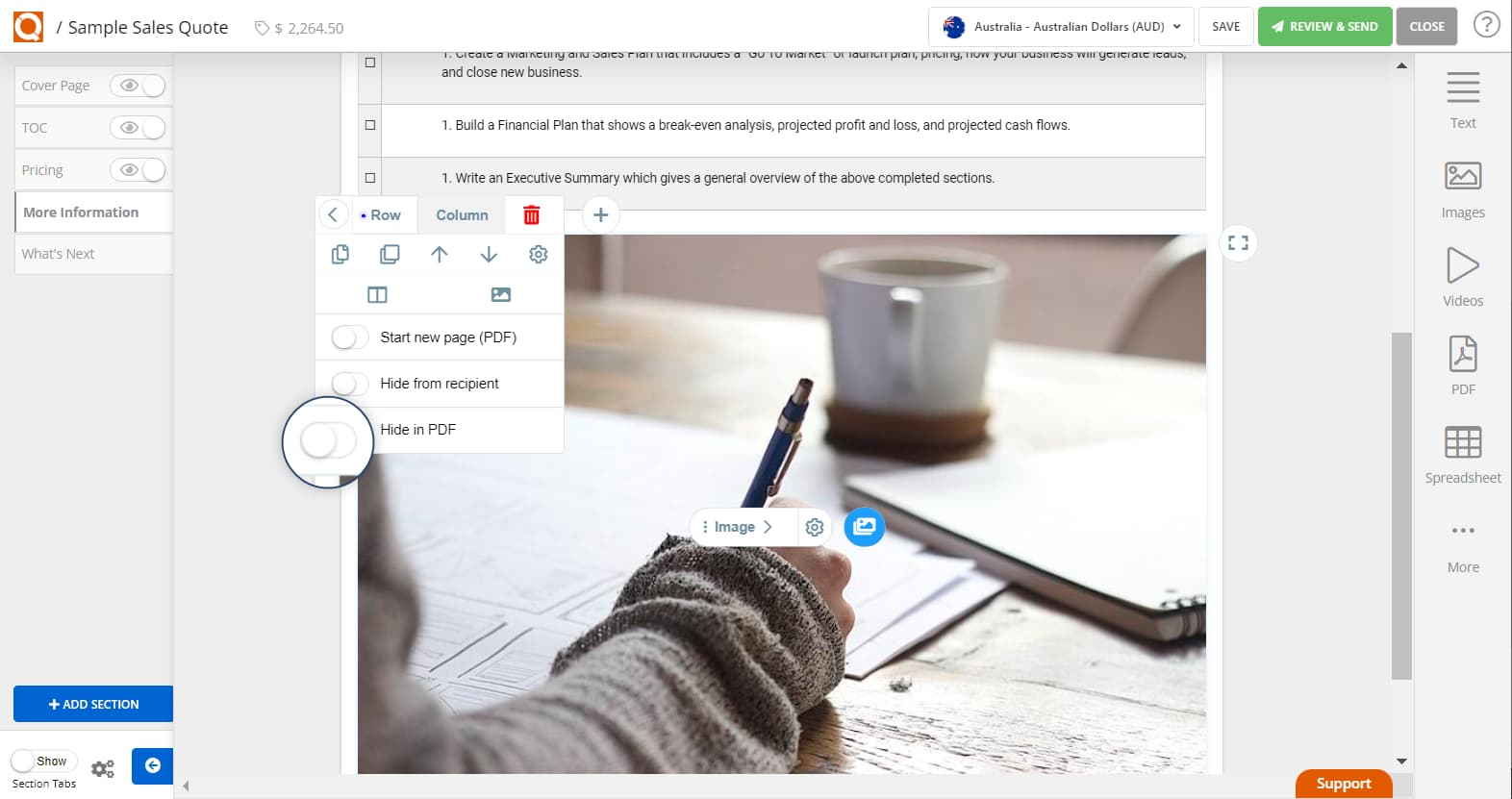 QuoteCloud - Sales Quote, Sales Proposal and Contracts Software - Hiding Content in the PDF Format of Sales Quotes (Java Edition) - illustration 06556154-015d-41d6-b225-a66ce68f12b2