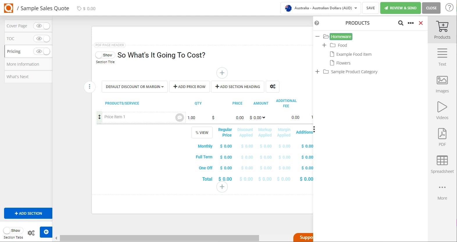 QuoteCloud - Sales Quote, Sales Proposal and Contracts Software - Adding Multiple Products From Your Product Catalogue To A Price Table In One Action (Java Edition) - illustration 1dc0abae-6298-486a-a85f-21490b498b59