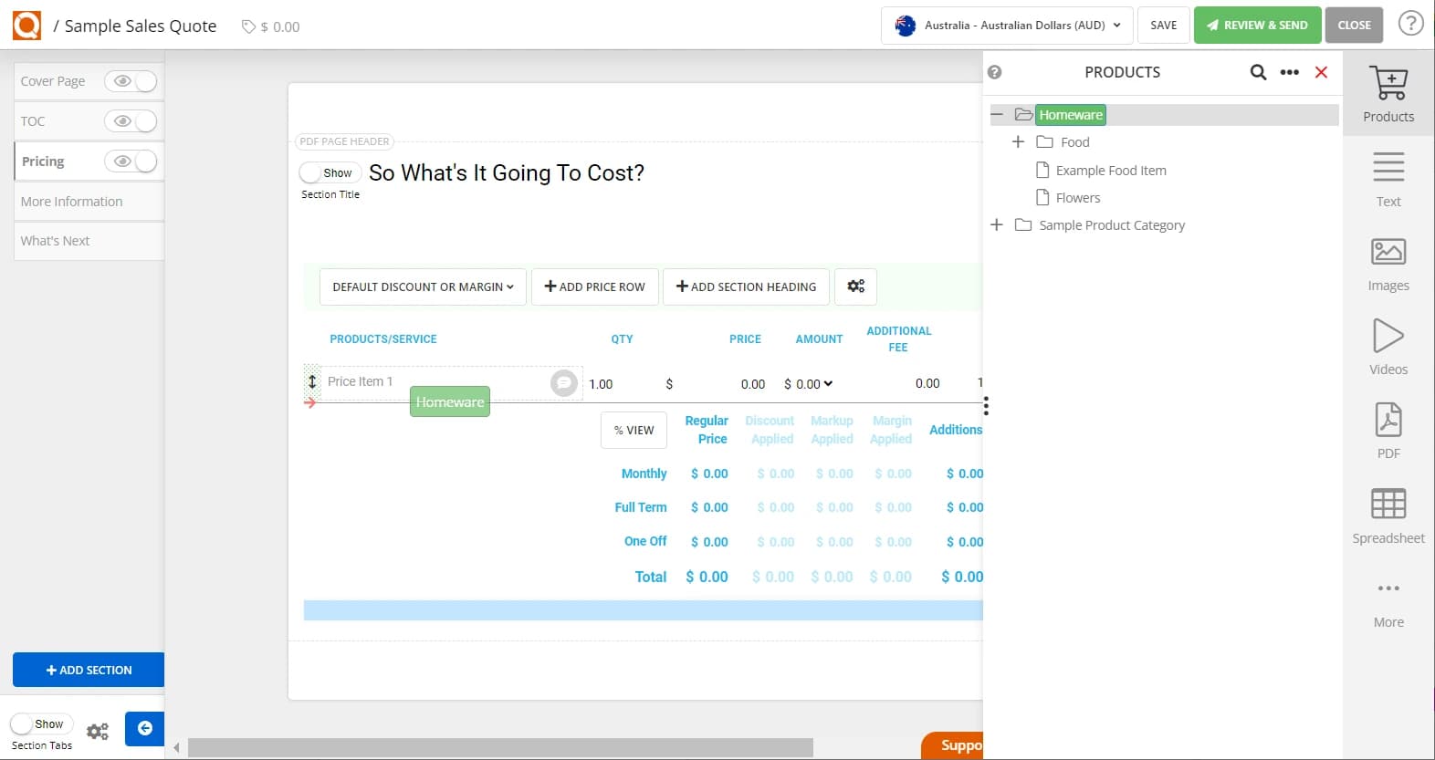 QuoteCloud - Sales Quote, Sales Proposal and Contracts Software - Adding Multiple Products From Your Product Catalogue To A Price Table In One Action (Java Edition) - illustration 56295532-c705-44e1-9c11-1b70b397c15a