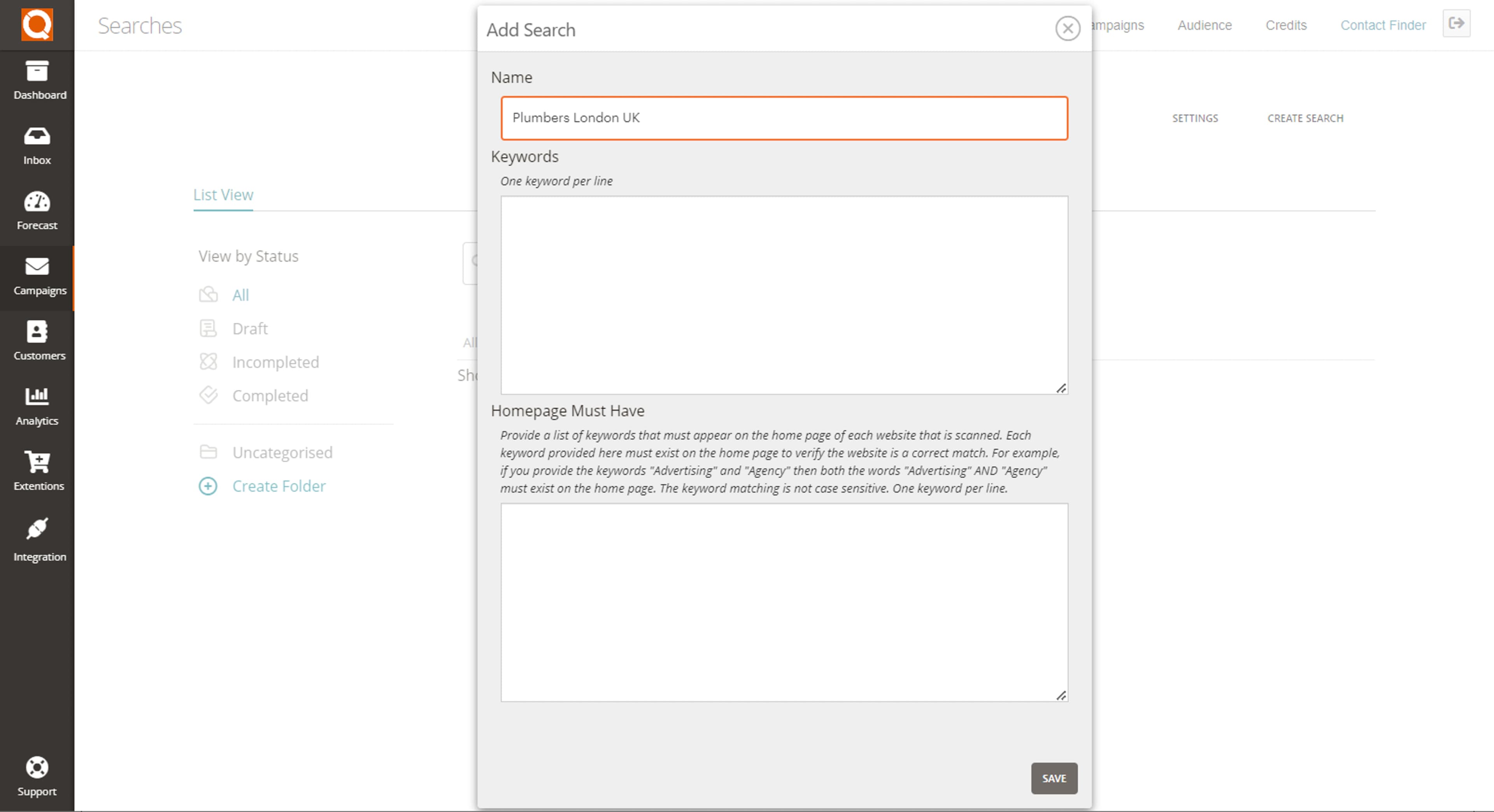 QuoteCloud - Sales Quote, Sales Proposal and Contracts Software - Contact Finder Plugin - How To Create A New Search Campaign (Java Edition) - illustration 06556154-015d-41d6-b225-a66ce68f12b2