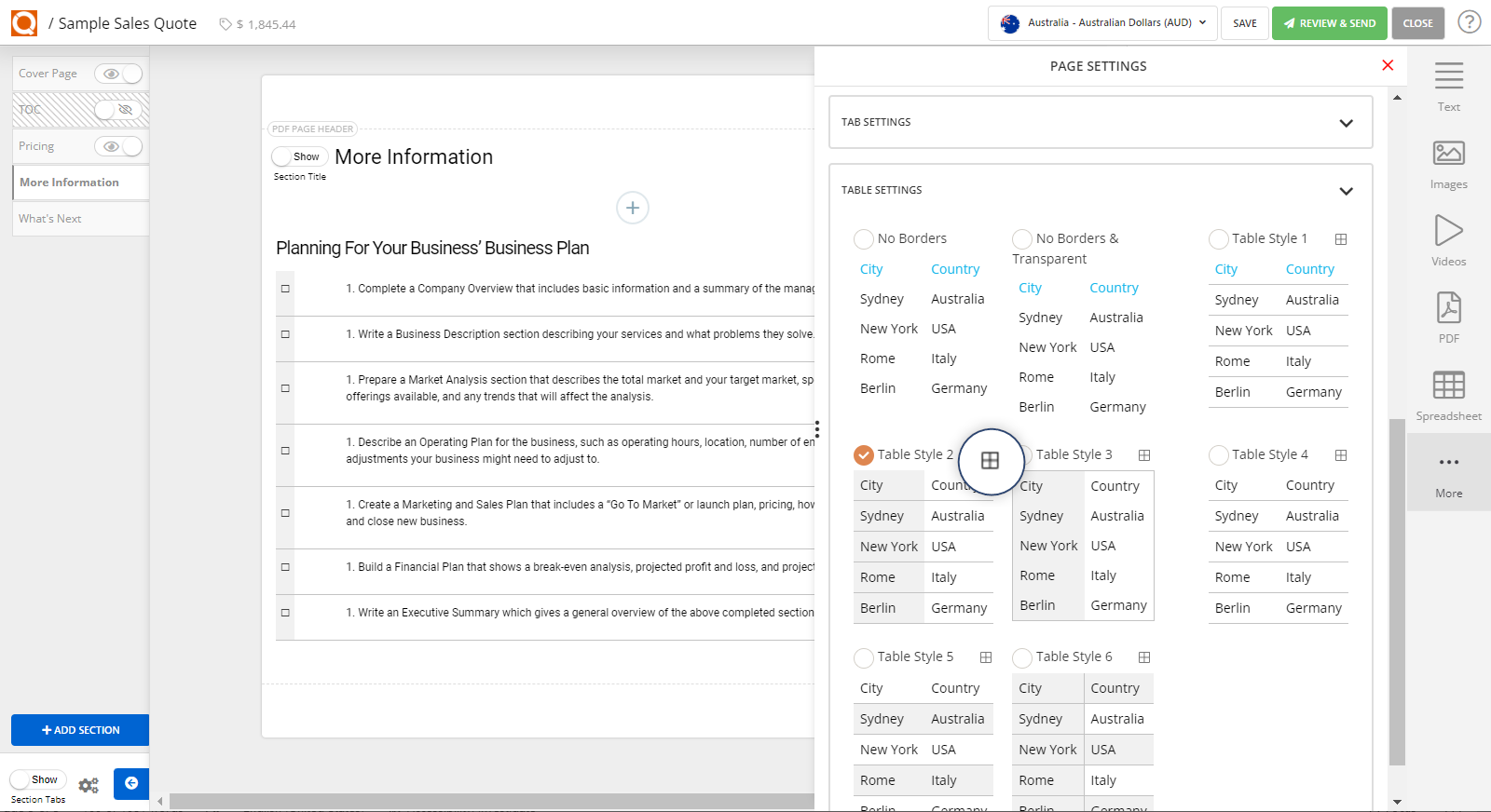 QuoteCloud - Sales Quote, Sales Proposal and Contracts Software - Customising the Table Styles Used in Text Blocks - illustration 06556154-015d-41d6-b225-a66ce68f12b2