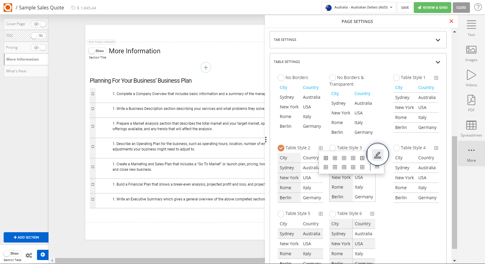 QuoteCloud - Sales Quote, Sales Proposal and Contracts Software - Customising the Table Styles Used in Text Blocks - illustration 67f75b58-ae4b-4f67-b83c-136341c7eeb2