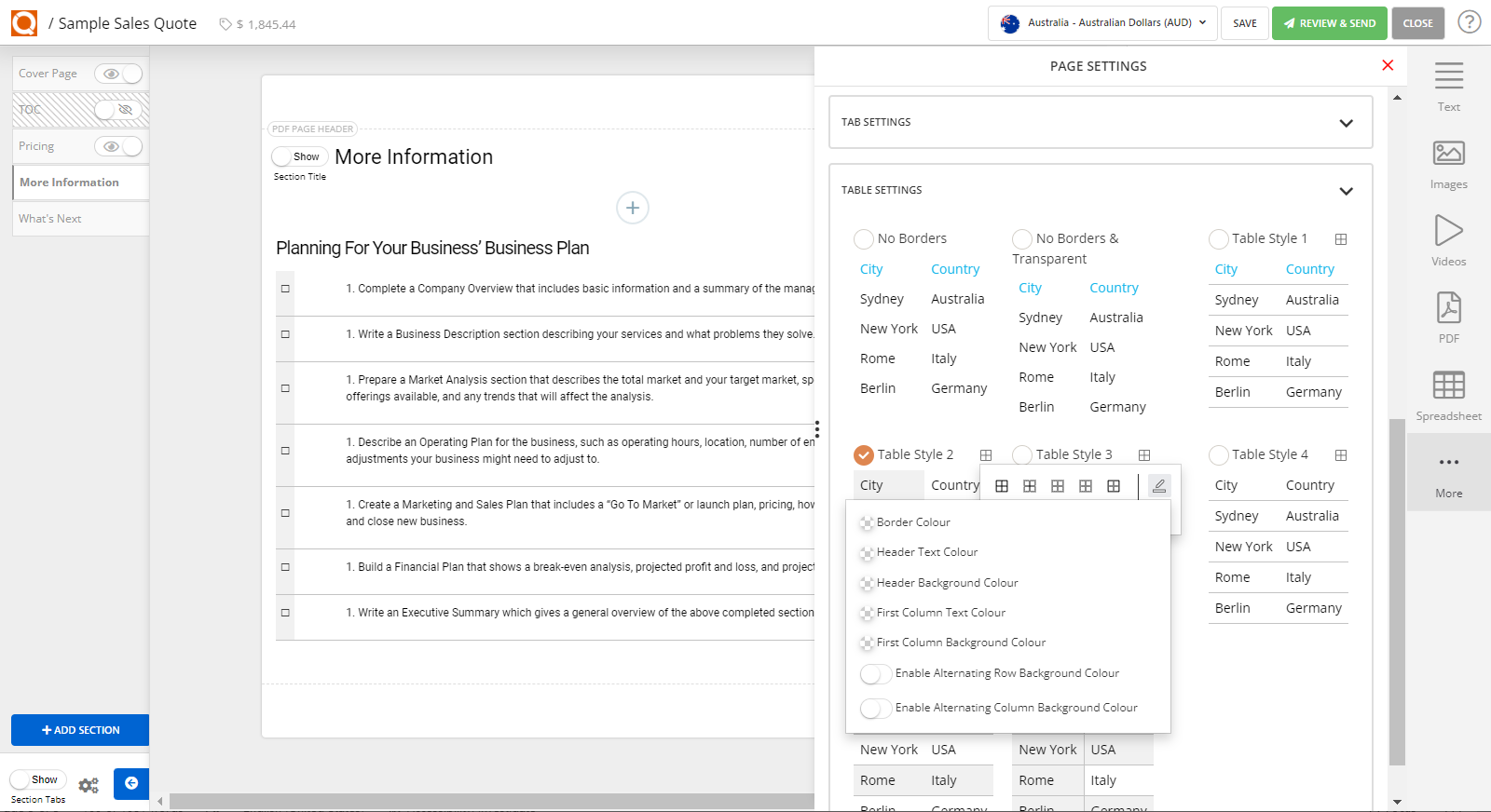 QuoteCloud - Sales Quote, Sales Proposal and Contracts Software - Customising the Table Styles Used in Text Blocks - illustration 64e9fd08-2e87-4b5c-a922-0cc110551b78