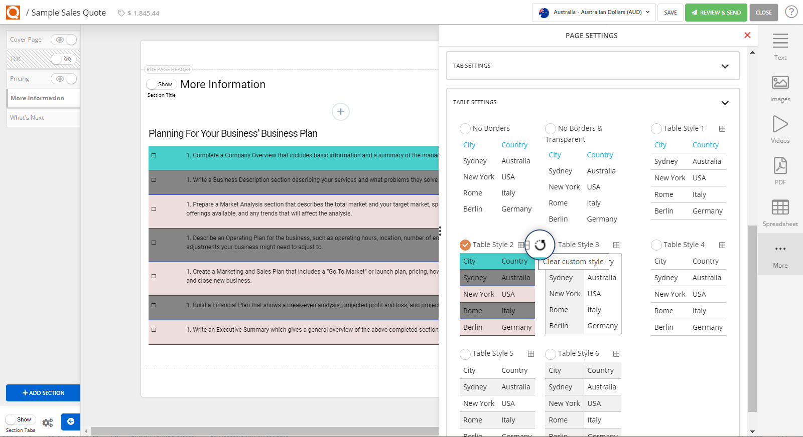 QuoteCloud - Sales Quote, Sales Proposal and Contracts Software - Customising the Table Styles Used in Text Blocks - illustration 2c90dc09-bf03-4332-92cf-592514c2cde6