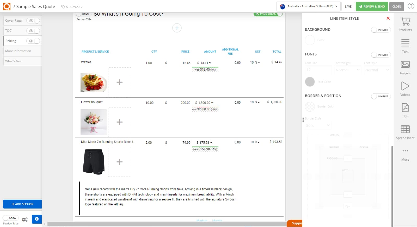 QuoteCloud - Sales Quote, Sales Proposal and Contracts Software - How To Style The Sales Quote Price Line Items (Java Edition) - illustration 5fb9f086-d372-494e-a4e9-319588f70981