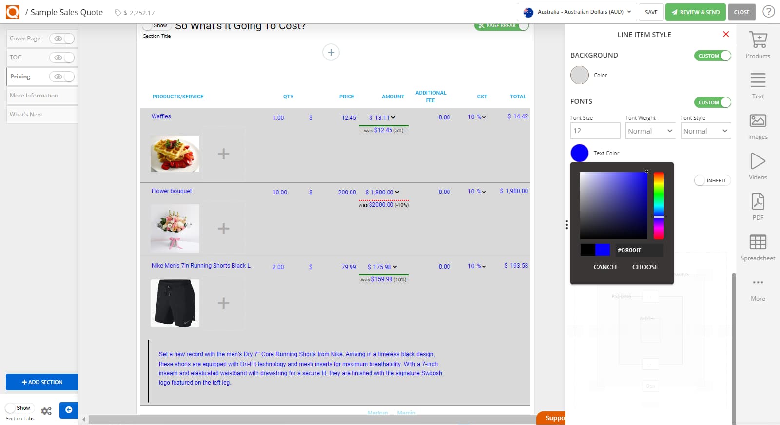QuoteCloud - Sales Quote, Sales Proposal and Contracts Software - How To Style The Sales Quote Price Line Items (Java Edition) - illustration 06556154-015d-41d6-b225-a66ce68f12b2