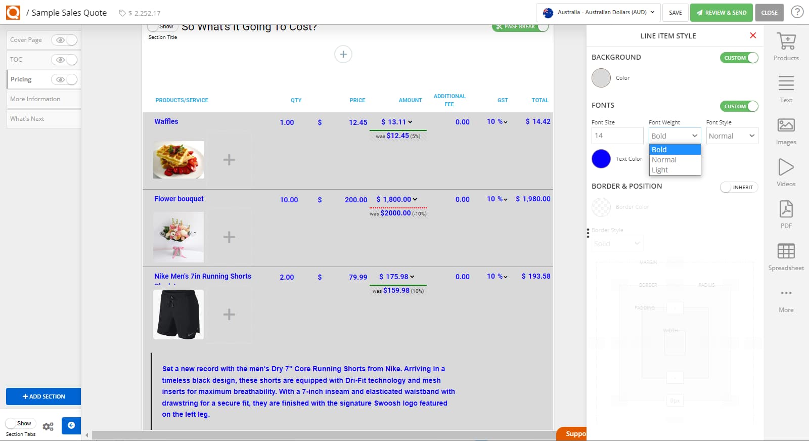QuoteCloud - Sales Quote, Sales Proposal and Contracts Software - How To Style The Sales Quote Price Line Items (Java Edition) - illustration 67f75b58-ae4b-4f67-b83c-136341c7eeb2