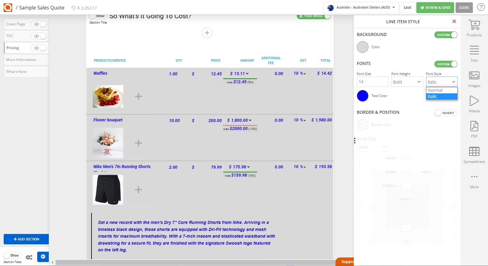 QuoteCloud - Sales Quote, Sales Proposal and Contracts Software - How To Style The Sales Quote Price Line Items (Java Edition) - illustration 64e9fd08-2e87-4b5c-a922-0cc110551b78