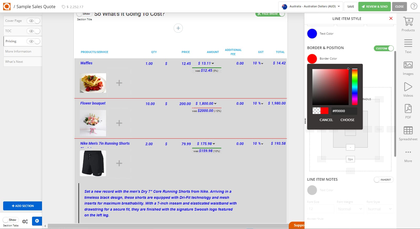 QuoteCloud - Sales Quote, Sales Proposal and Contracts Software - How To Style The Sales Quote Price Line Items (Java Edition) - illustration a4c7a2cc-a955-42c3-8ede-2462239c1762