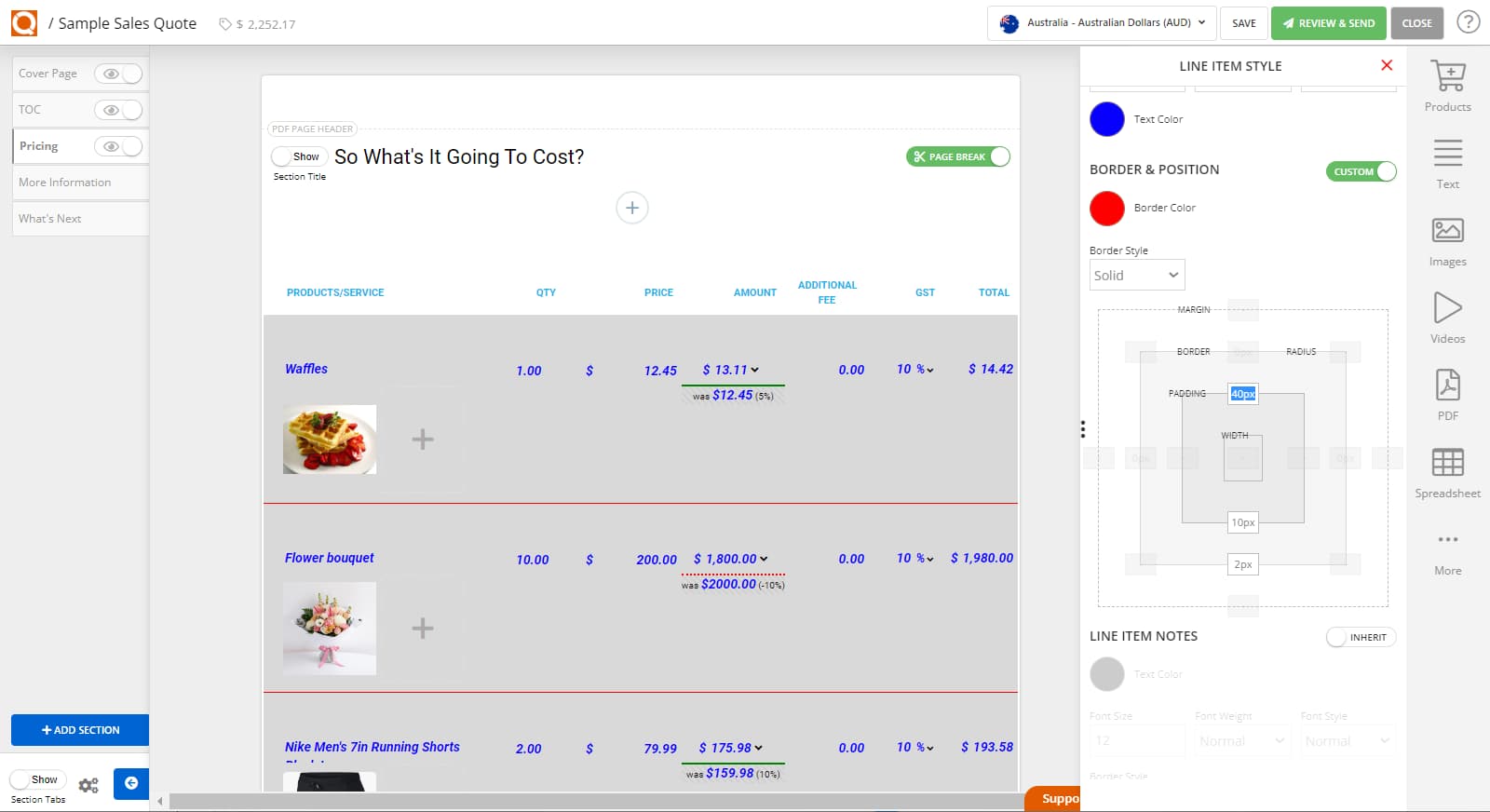 QuoteCloud - Sales Quote, Sales Proposal and Contracts Software - How To Style The Sales Quote Price Line Items (Java Edition) - illustration bad270d4-6b31-4e2e-99de-851db0c5011d