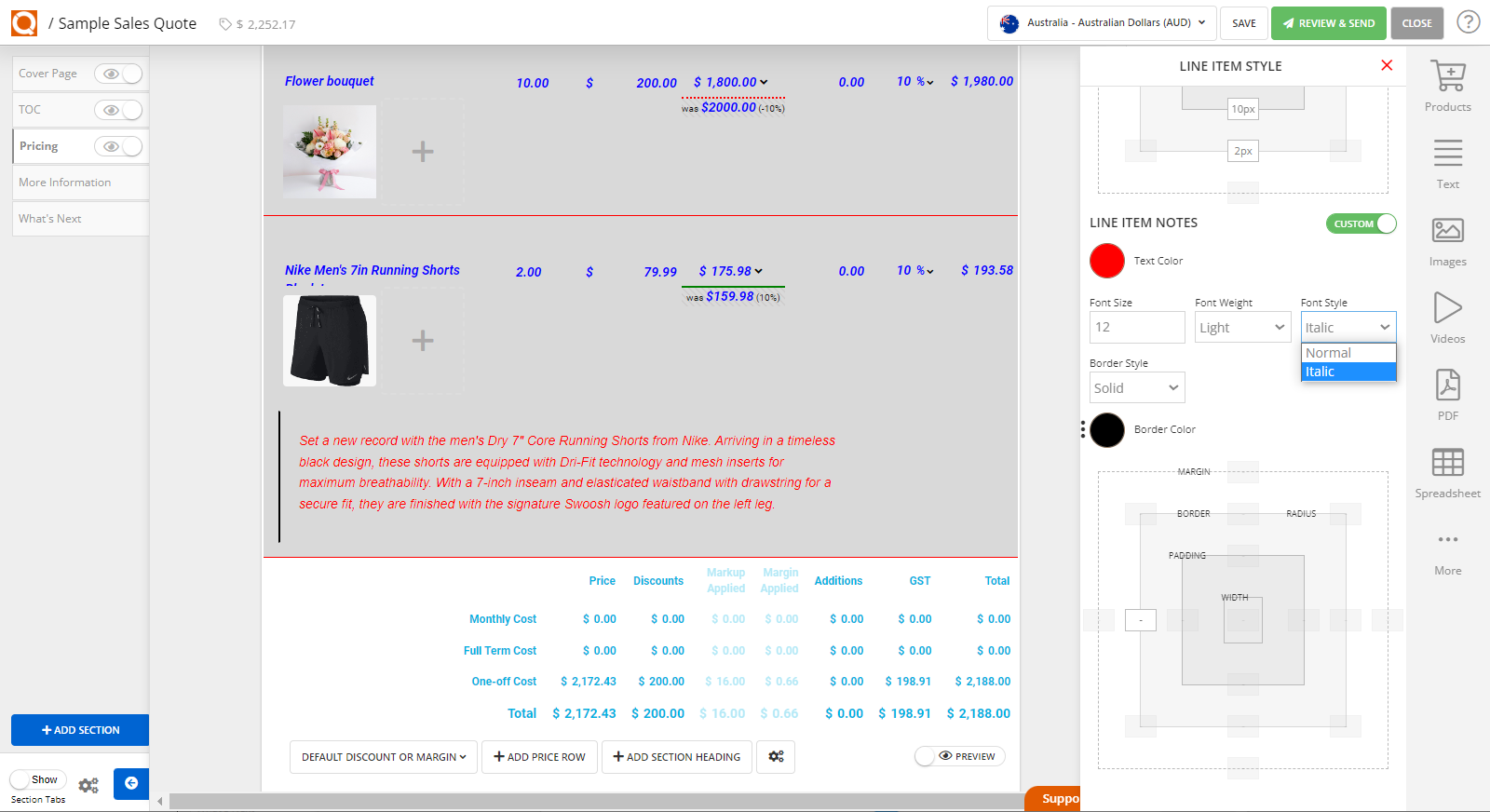 QuoteCloud - Sales Quote, Sales Proposal and Contracts Software - How To Style The Sales Quote Price Line Items (Java Edition) - illustration b088ebf2-45c1-424f-8db7-ccc9dfc11079