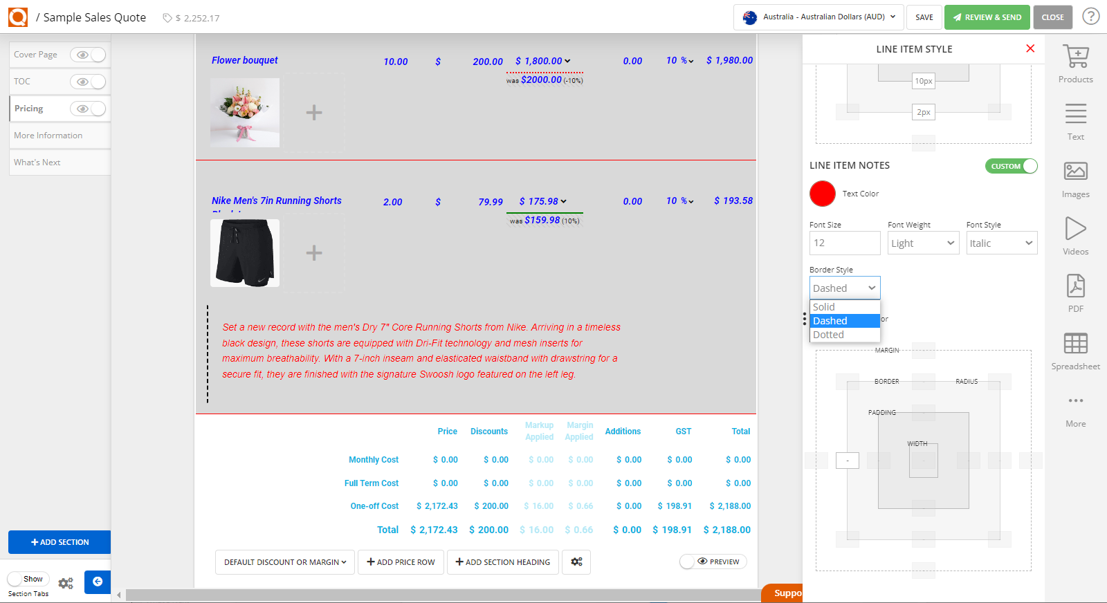 QuoteCloud - Sales Quote, Sales Proposal and Contracts Software - How To Style The Sales Quote Price Line Items (Java Edition) - illustration 77d40657-f5dd-4711-96a9-a44ada84df7c