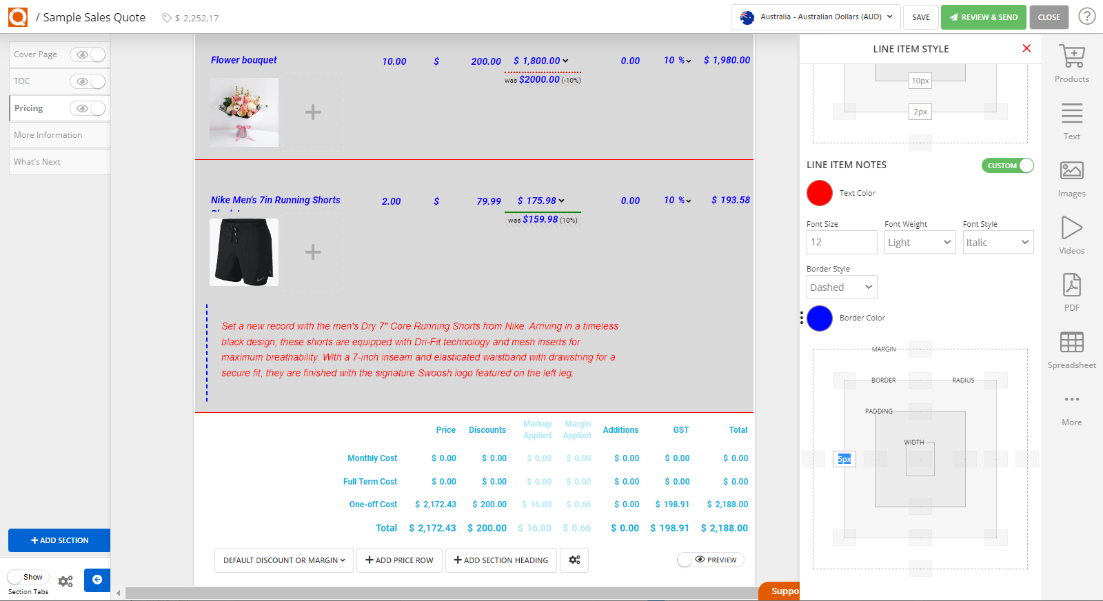 QuoteCloud - Sales Quote, Sales Proposal and Contracts Software - How To Style The Sales Quote Price Line Items (Java Edition) - illustration a524c27e-3e2b-4d8d-86a8-732613b89af6